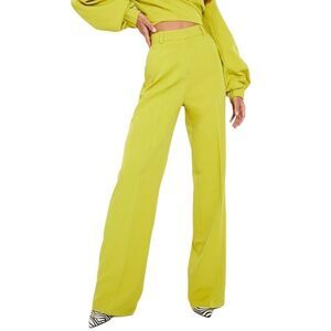 Boohoo Premium Straight Leg Tailored Trousers in Lime Size 6